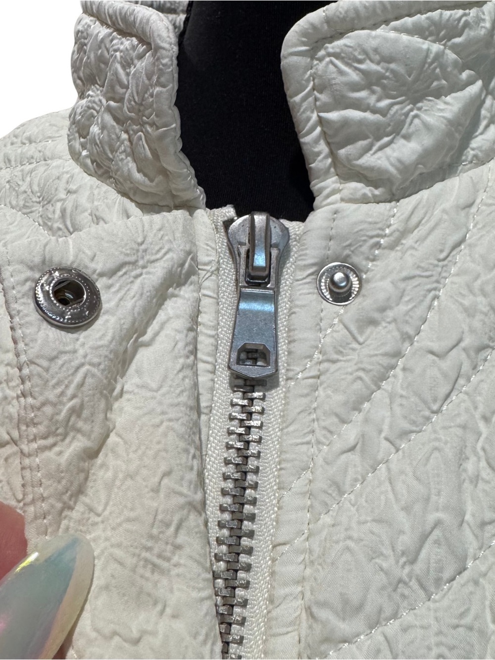 7 For All Mankind Ivory Textured Quilted Puffer Jacket S - Picture 5 of 6